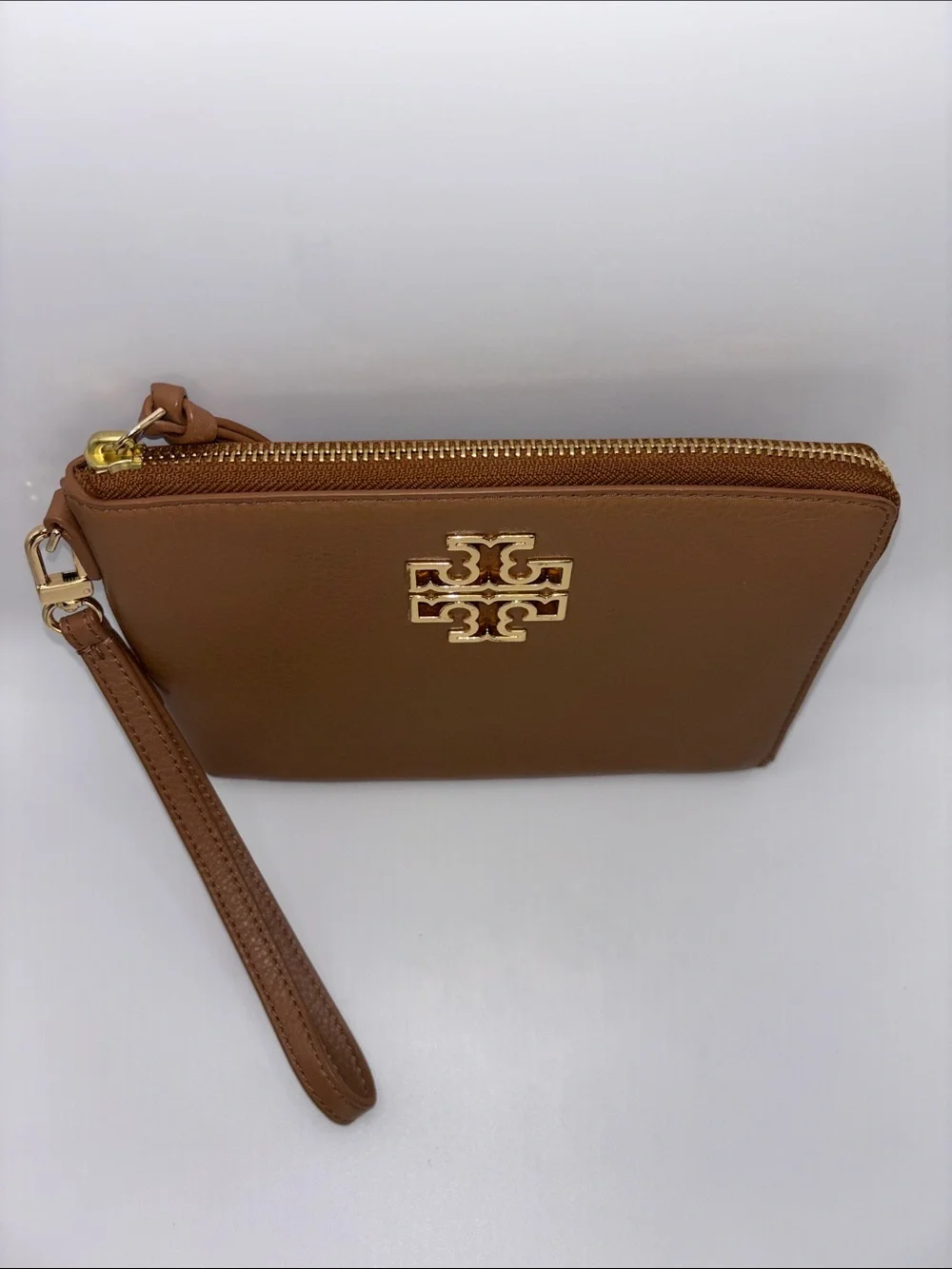 Tory Burch Caramel Leather Logo Wristlet